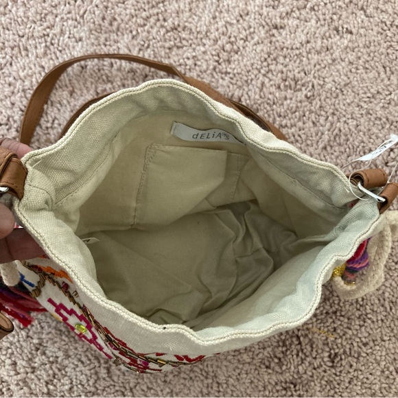 dELiA*S Canvas Crossbody Handbag With Mirror Embroidery Zippered Bags - Picture 2 of 5